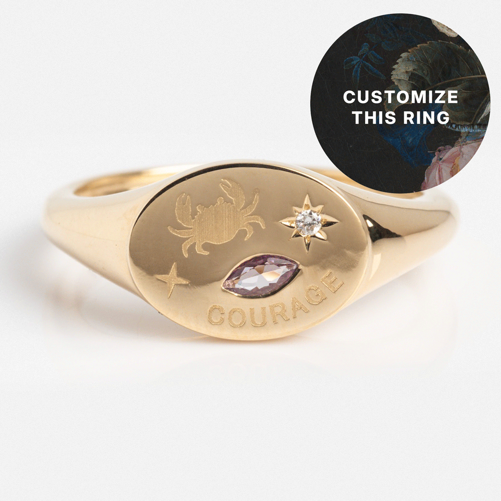 GIF showing multiple examples of the solid gold custom manifestation signet ring