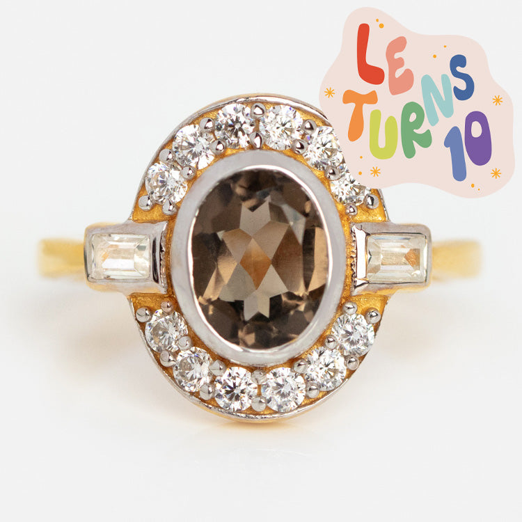 Limited Edition 10th Birthday Oval Deco Ring in Smoky Quartz