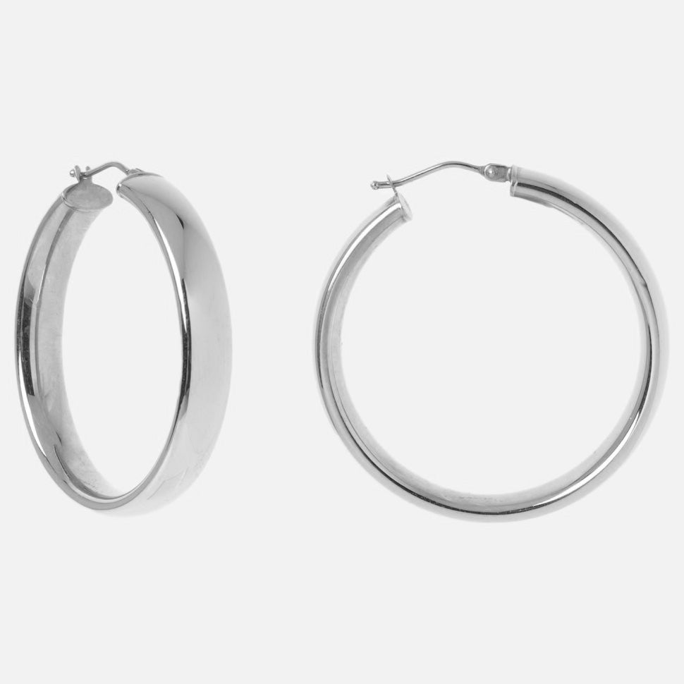 Solid Gold Large Hollow Hoops in White Gold