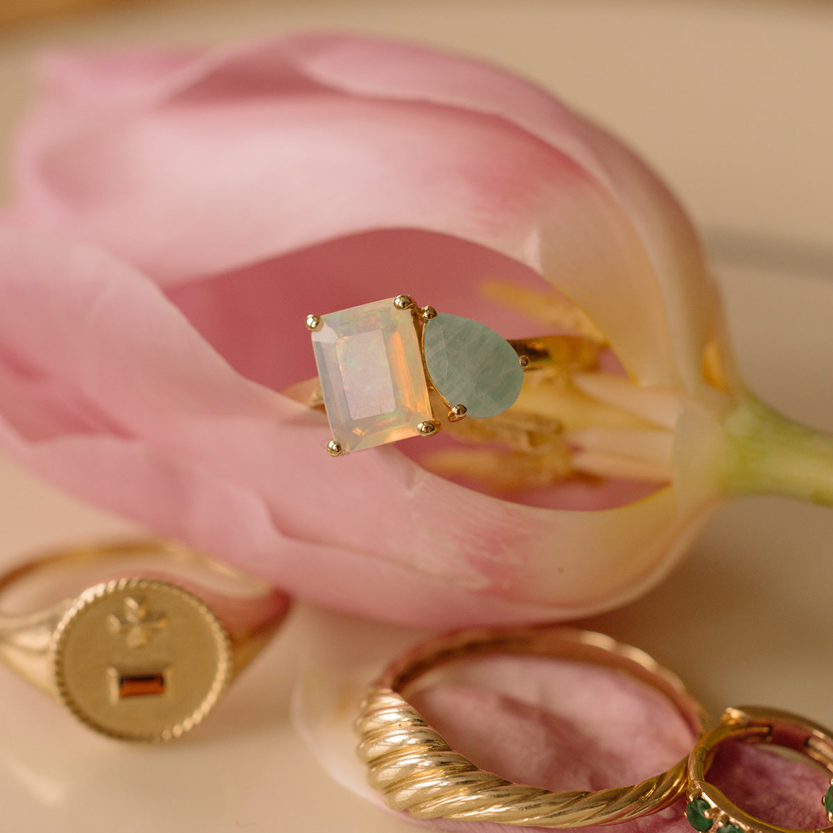Solid Gold Toi et Moi Colorful Gemstone Ring
