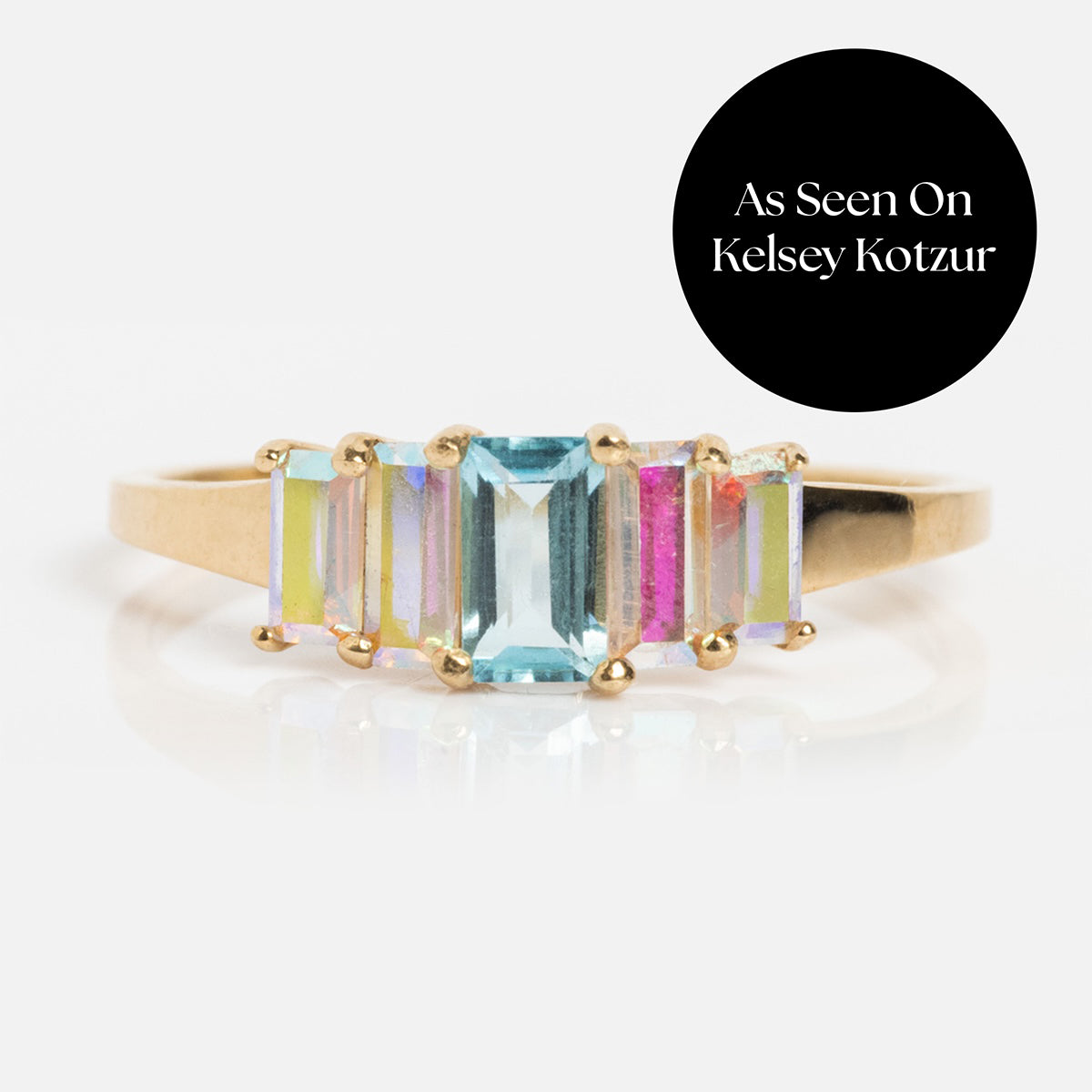 Solid Gold Aurora Angel Aura Quartz and Blue Topaz Ring