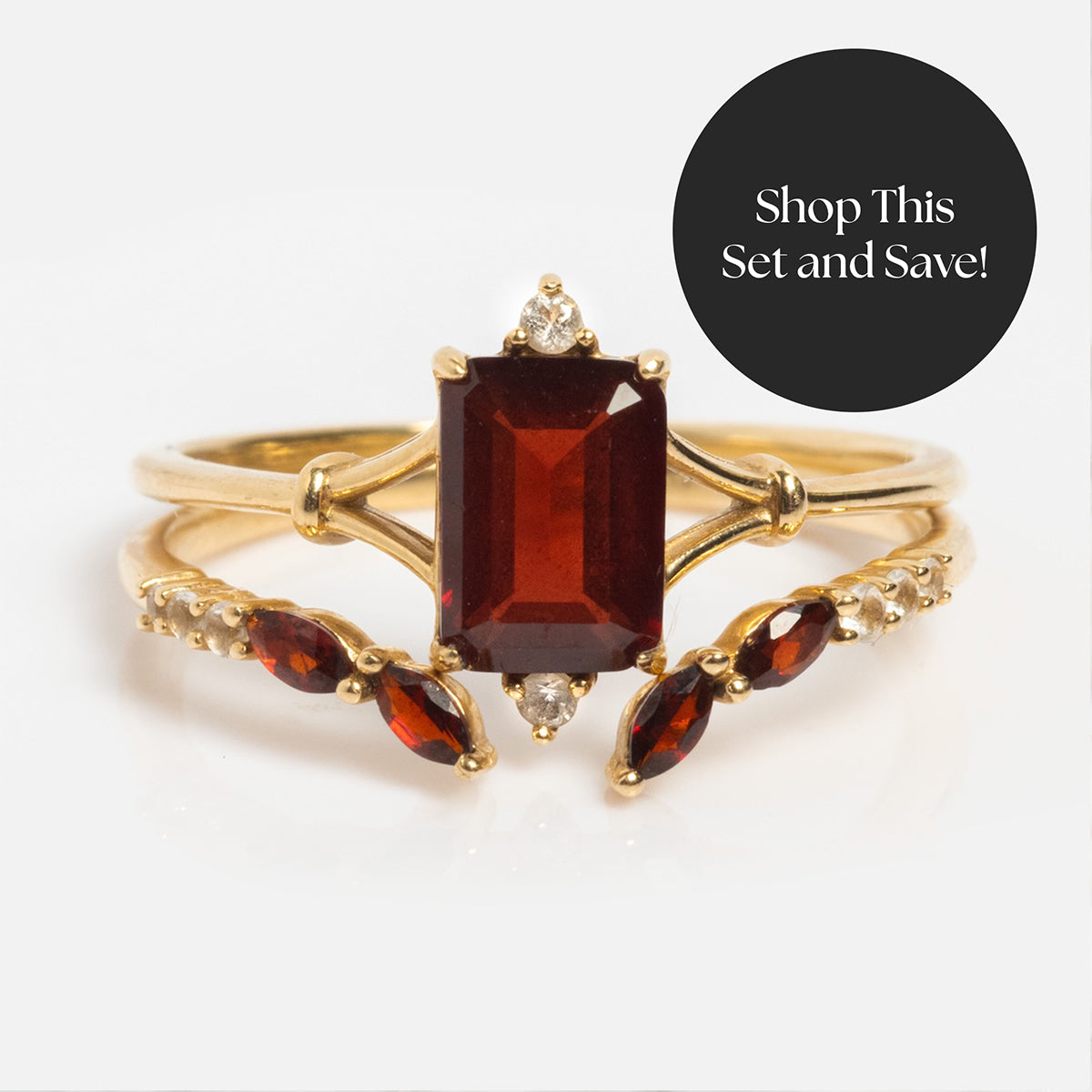 Solid Gold 2025 January Capsule Garnet Ring Set with Free Gift