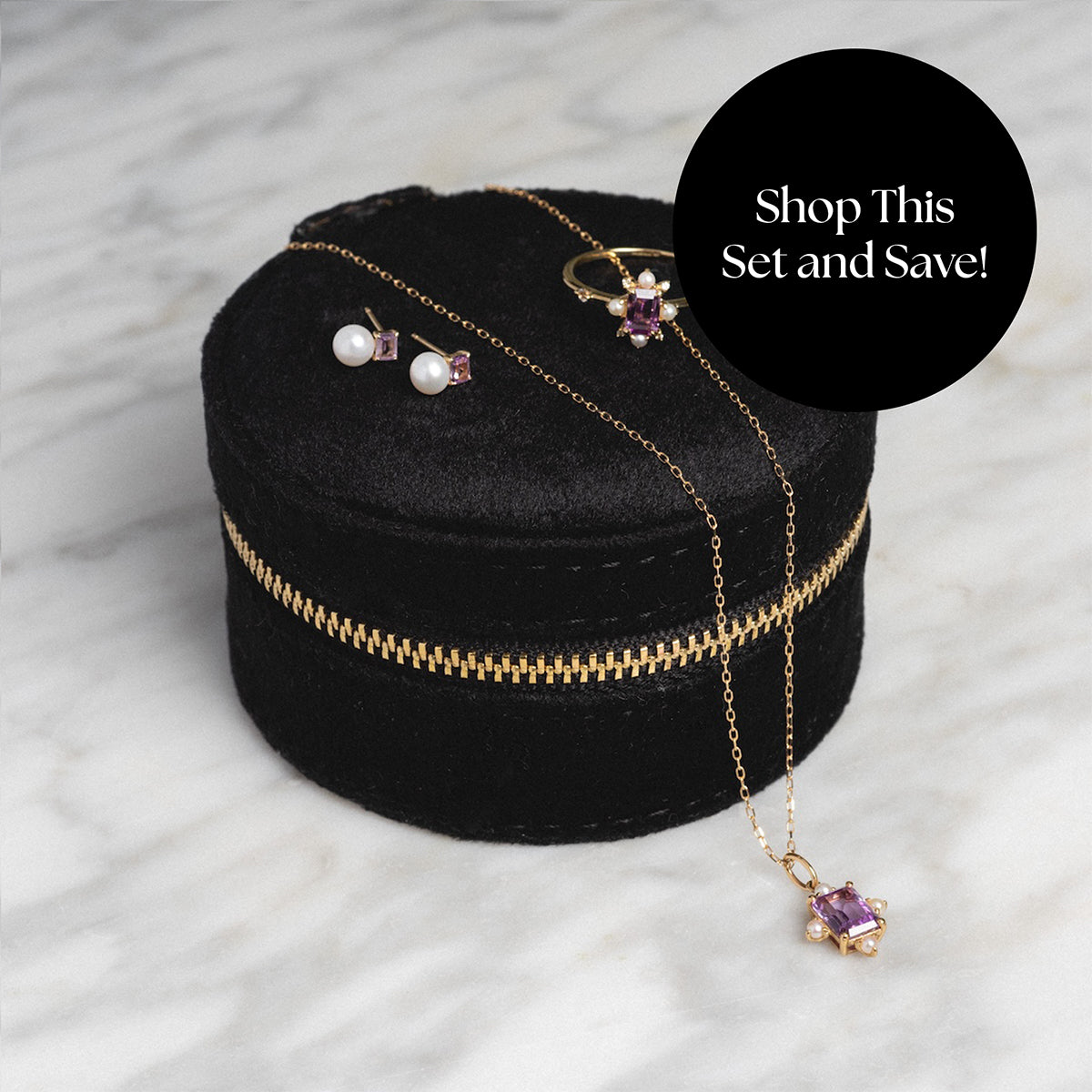 Solid Gold 2025 June Capsule Alexandrite and Pearl Statement Set with Free Gift