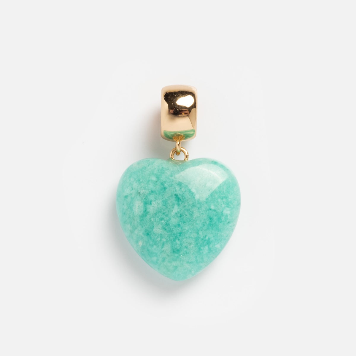 The Charms by Thatch pendant features a polished, turquoise-green heart-shaped stone with a shiny gold bail on a plain white background—ideal for pairing with gold plated charms to create your personalized necklace.