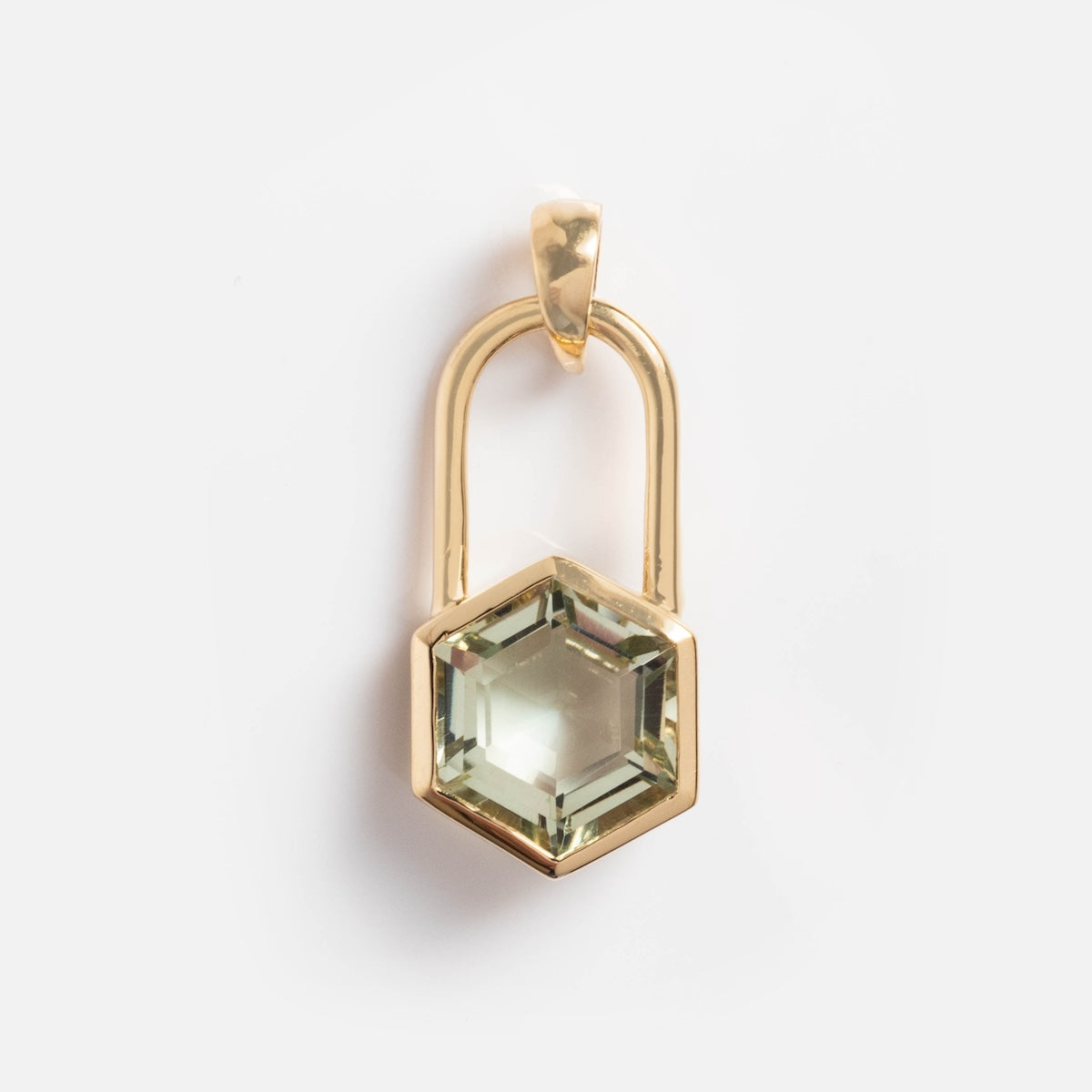 Hexagon Large Lock Full Cut Prasiolite Charm