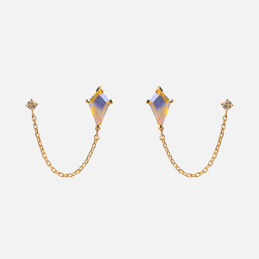 Solid Gold Double Piercing Angel Aura Quartz Kite Earrings for Positivity