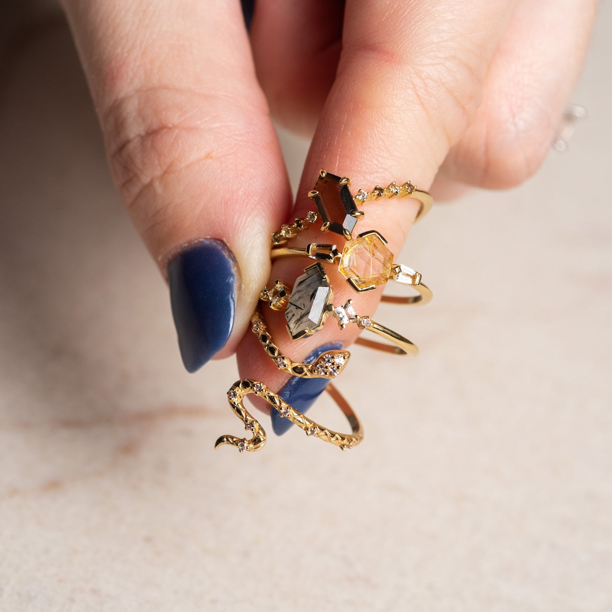 Solid Gold Rutilated Quartz Illumination Ring