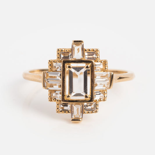14k Vintage Inspired Art Deco Shield Ring