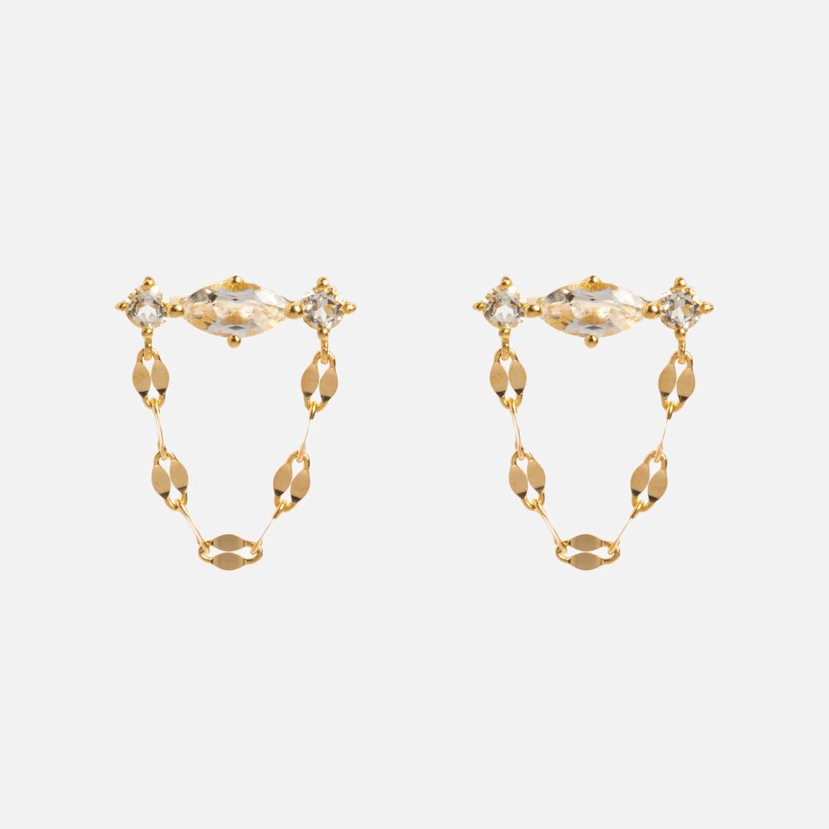 Solid Gold 2025 April Capsule White Topaz Chain Dangle Studs