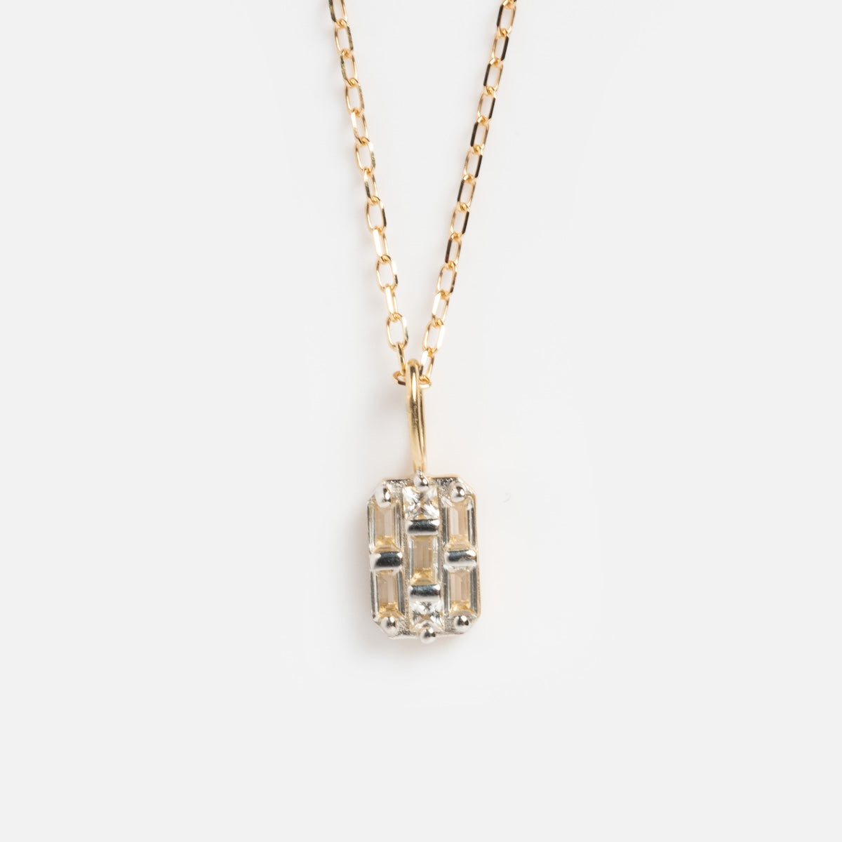 Solid Gold 2025 April Capsule White Topaz Art Deco Pendant Necklace