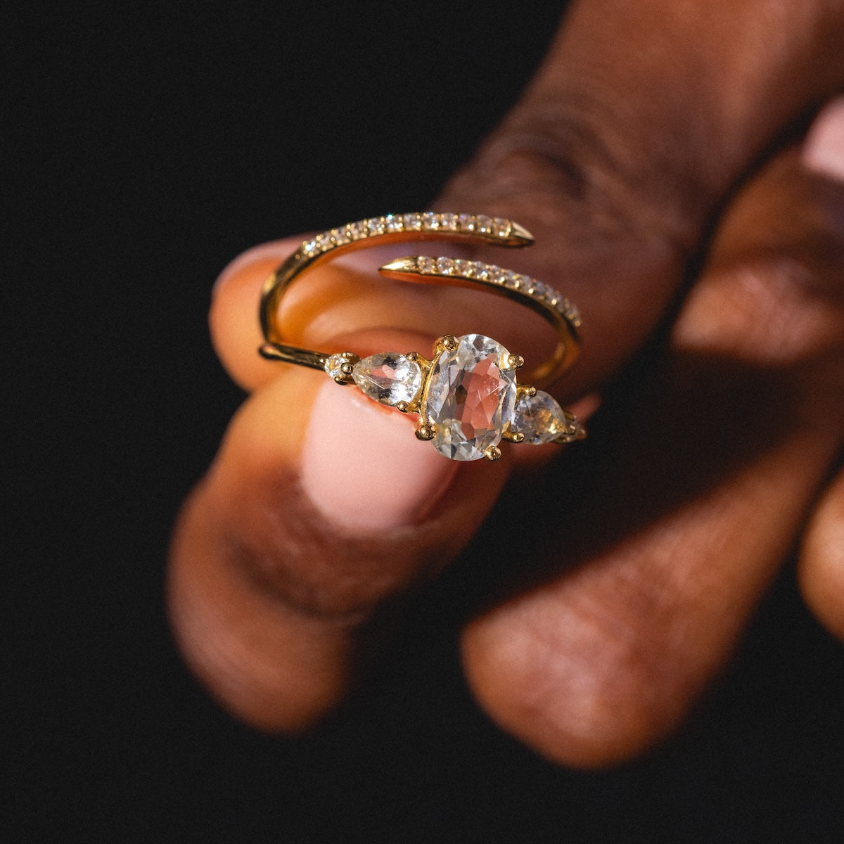 Solid Gold 2025 April Capsule White Topaz Ring Set with Free Gift