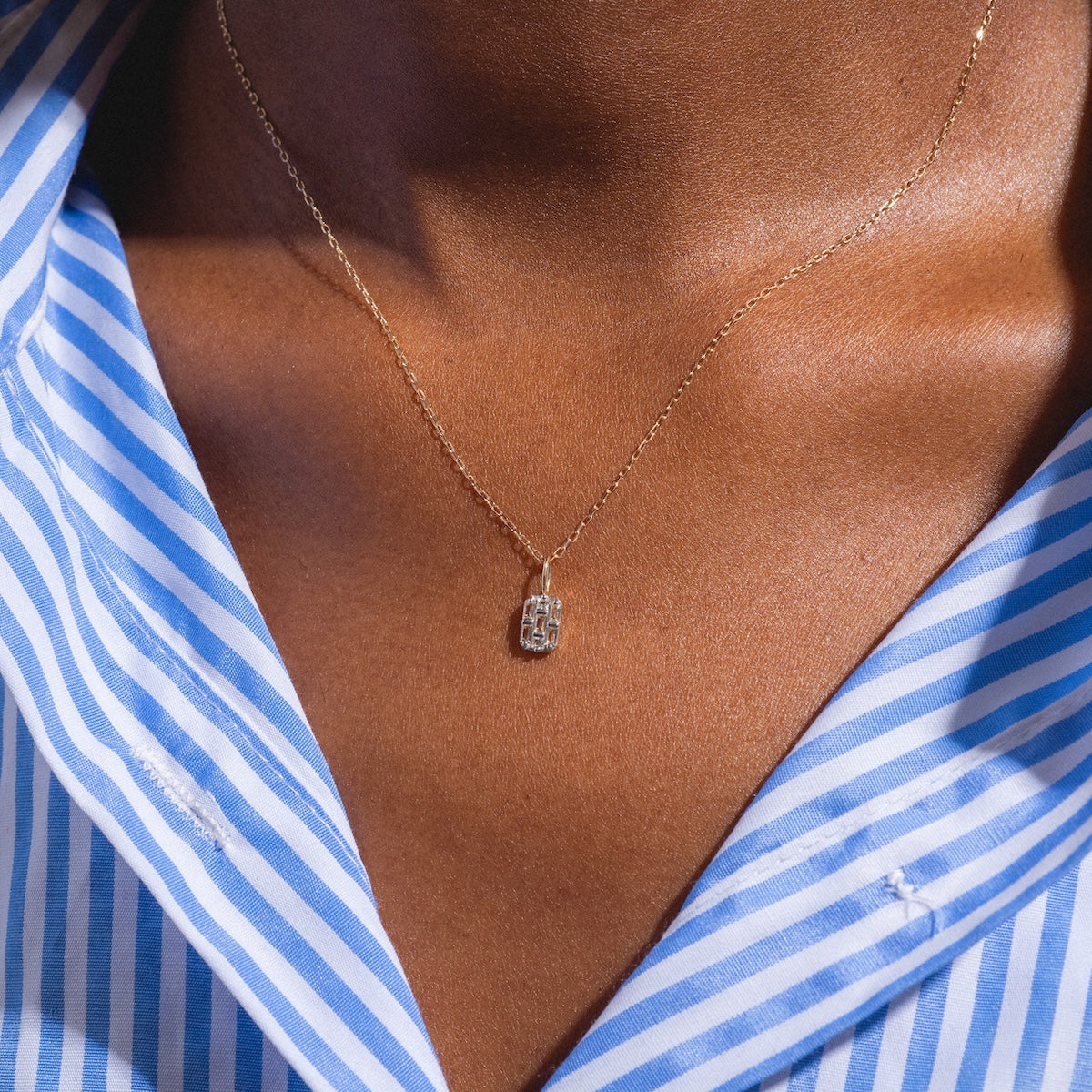 Solid Gold 2025 April Capsule White Topaz Art Deco Pendant Necklace