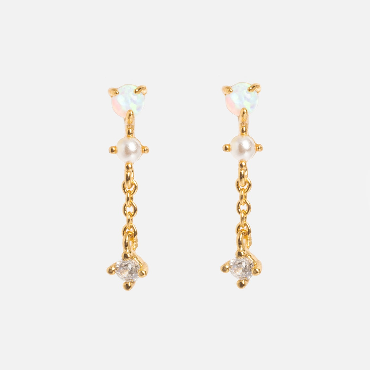 Opal Studs with CZ Chain Dangle