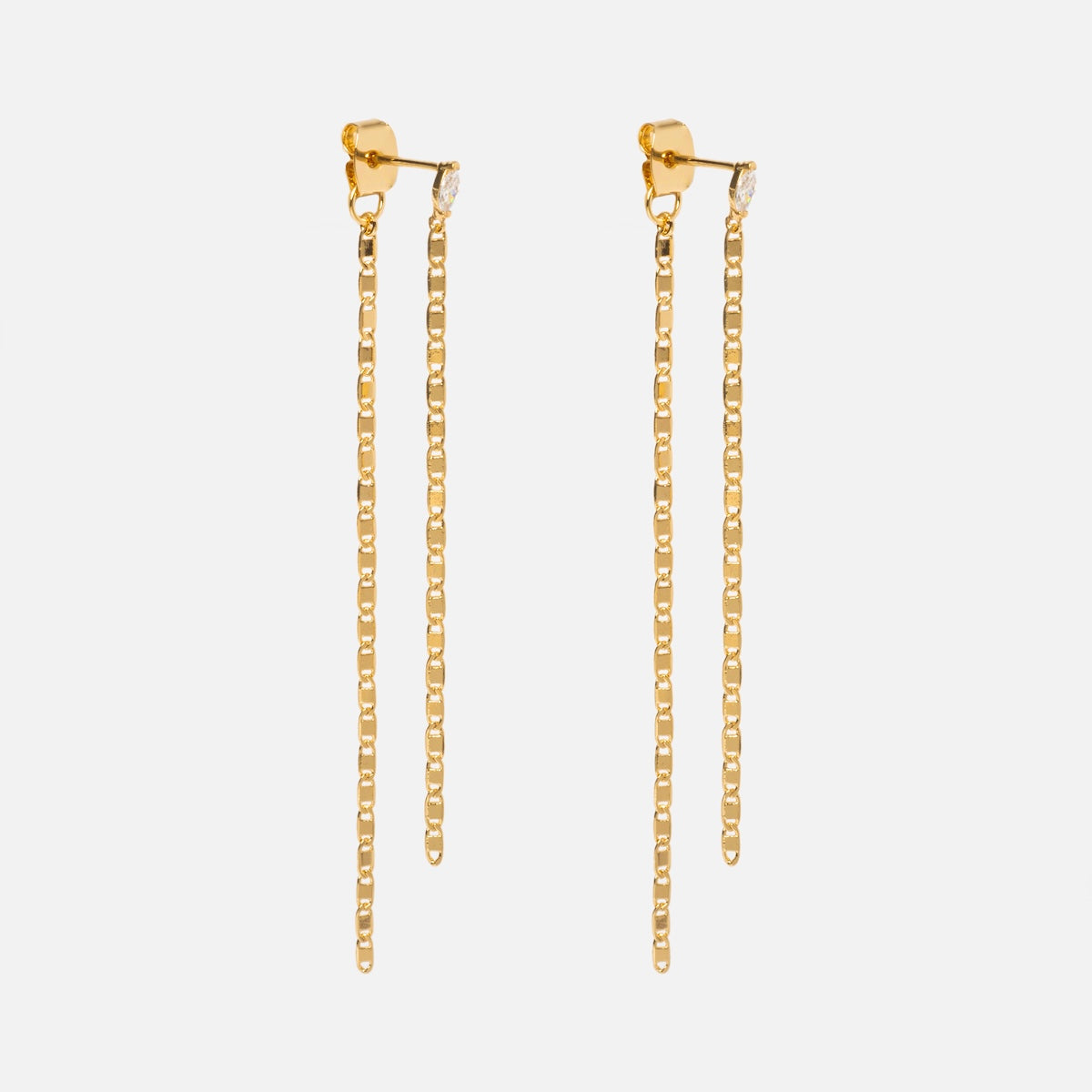 Front Back Linear Anchor Chain Duster Earrings