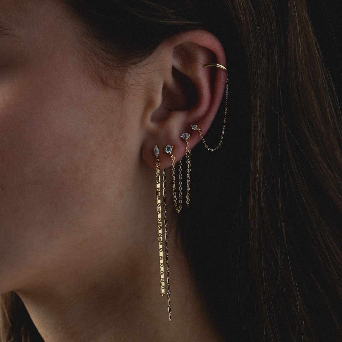 Stud with Chain Ear Cuff