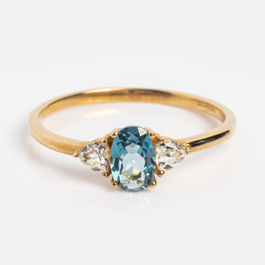 Solid Gold Blue Sapphire and White Sapphire Ring Sample Size 7