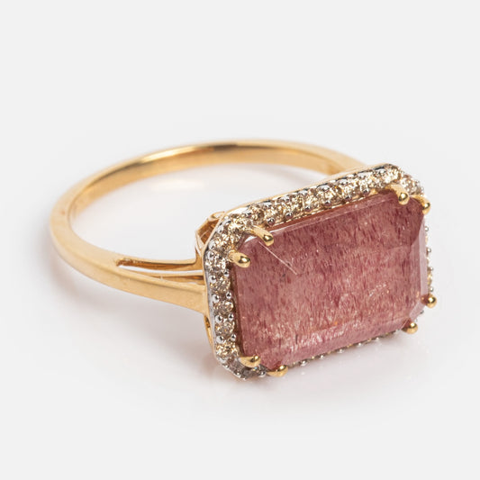 Solid Gold Strawberry Quartz East West Ring Sample Size 7