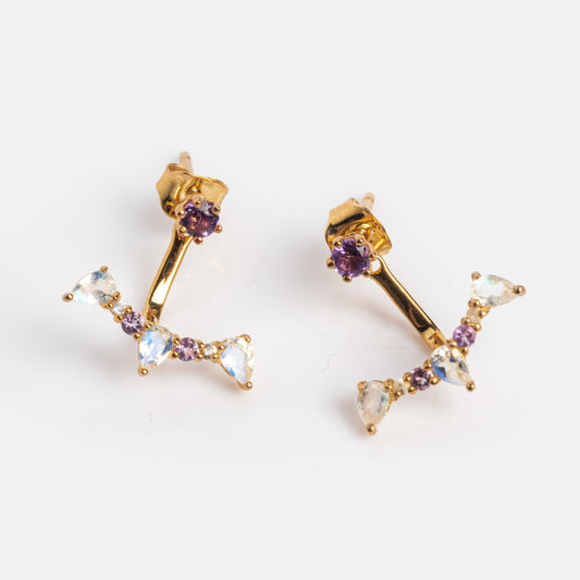 Solid Gold Elegant Ear Jackets in Amethyst and Blue Moonstone Sample