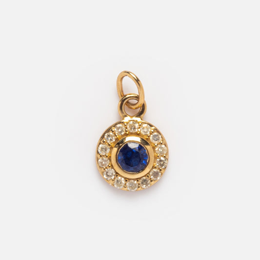 Solid Gold Sapphire and White Topaz Charm Sample