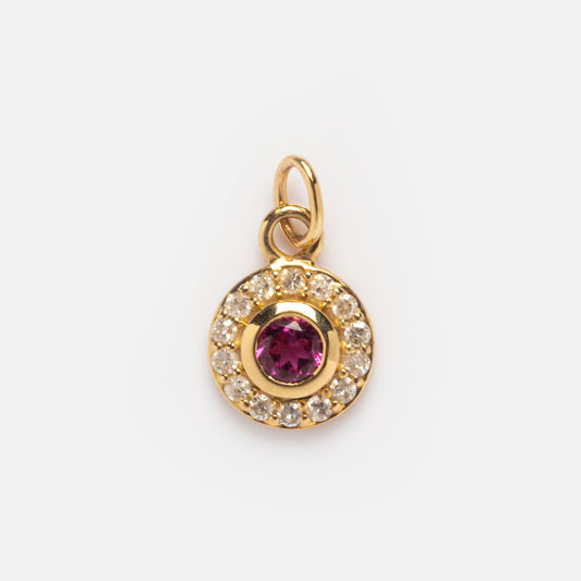 Solid Gold Pink Tourmaline and White Topaz Charm Sample