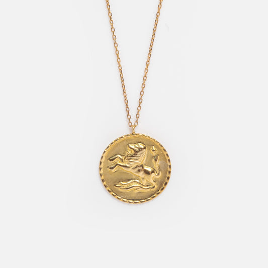 Solid Gold Leo Coin Necklace Sample