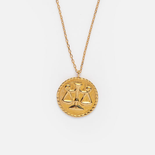 Solid Gold Libra Coin Necklace Sample