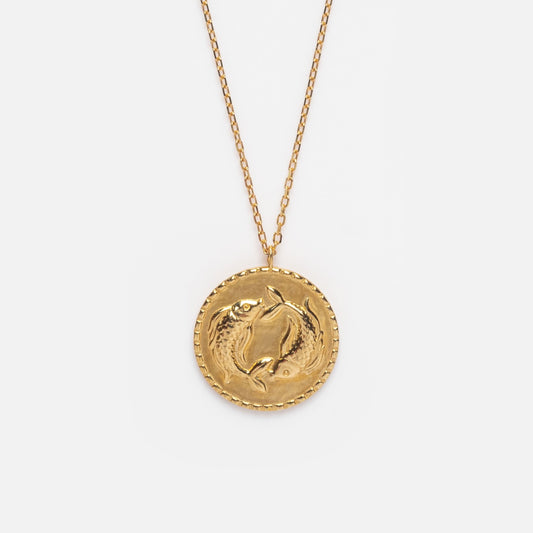 Solid Gold Pisces Coin Necklace Sample