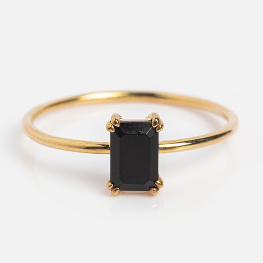Solid Gold Black Agate Baguette Ring Sample Size 7