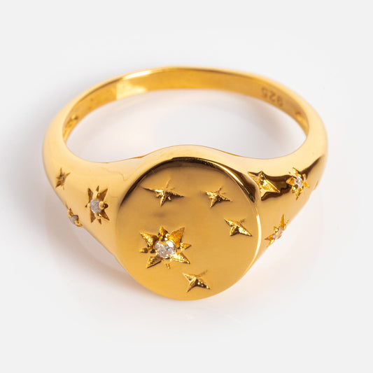 Diamond Star Set Signet Ring