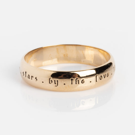 Sofia Zakia Heavenly Magic Ring showing engraved words stars by the love on white background