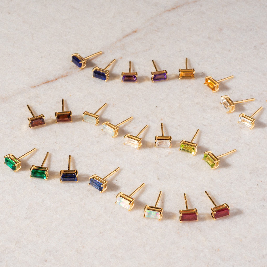 Birthstone Baguette Studs