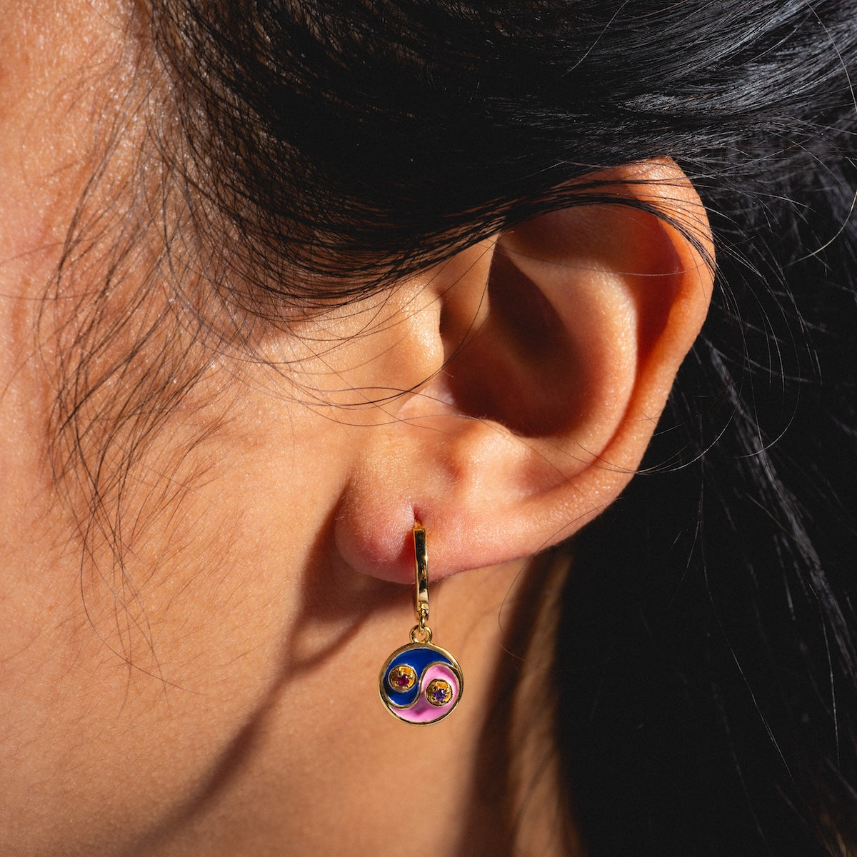 Yin Yang Huggie Hoops