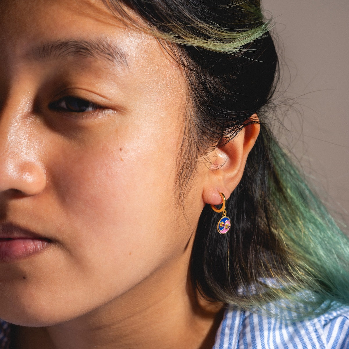 Yin Yang Huggie Hoops