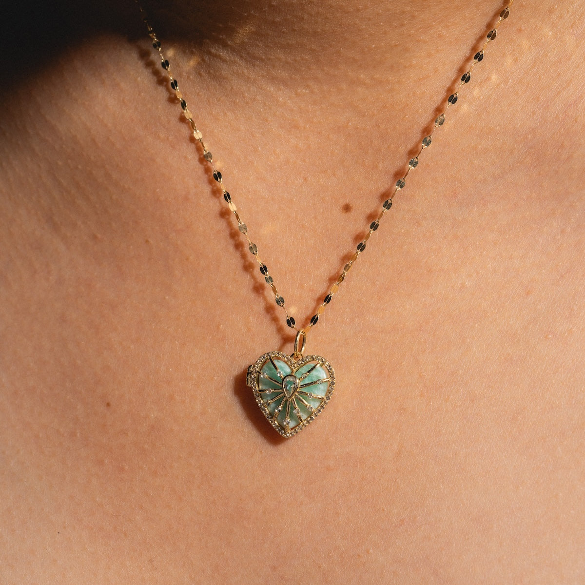 Solid Gold Changeable Crystal Locket Charm for Manifestation