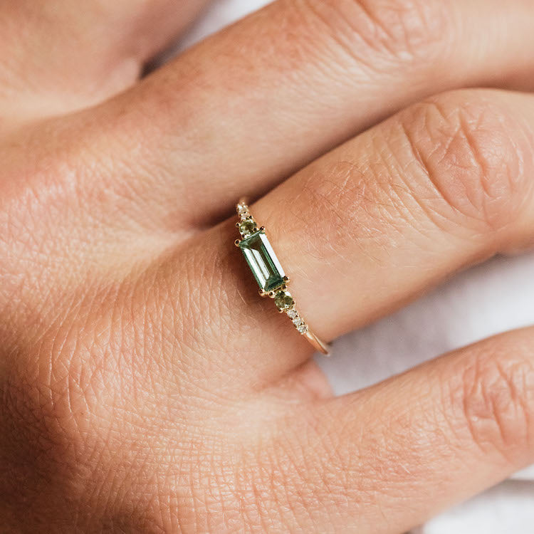 14kt Gold Diamond Peridot and Green Topaz Belle Ring