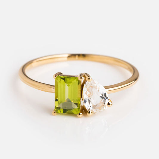 14kt Peridot and Topaz Toi et Moi Ring