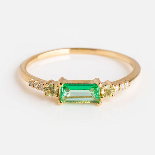14kt Gold Diamond Peridot and Green Topaz Belle Ring