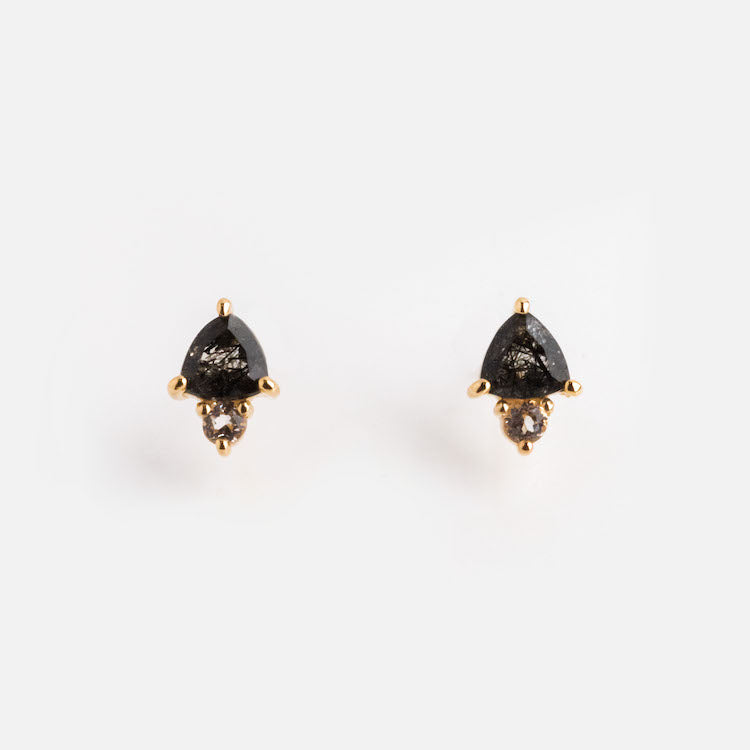 14kt Gold Rutilated Quartz and Topaz Midnight Rising Stud Earrings