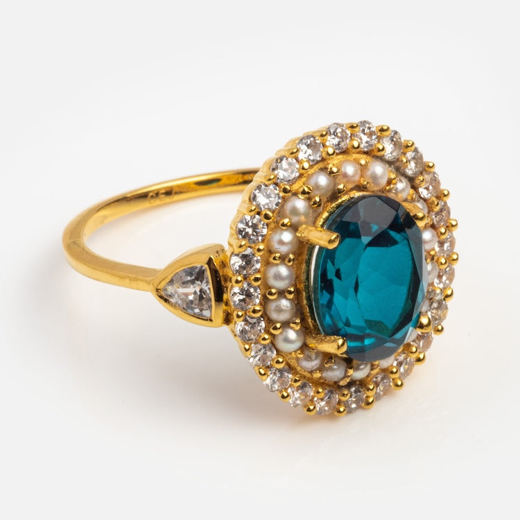 London Blue Topaz and Pearl Daphne Ring