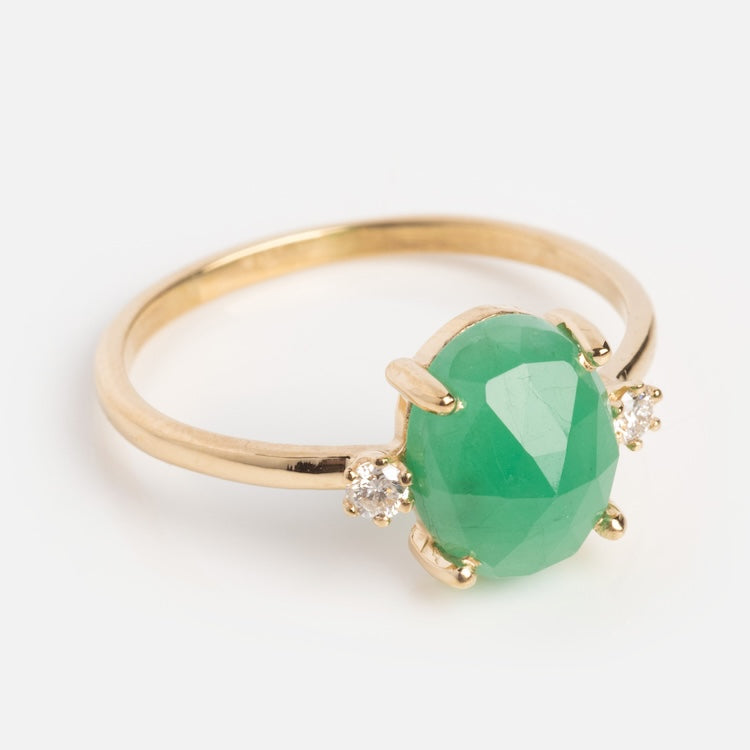 Oval Emerald Ring with Diamonds in Yellow Gold