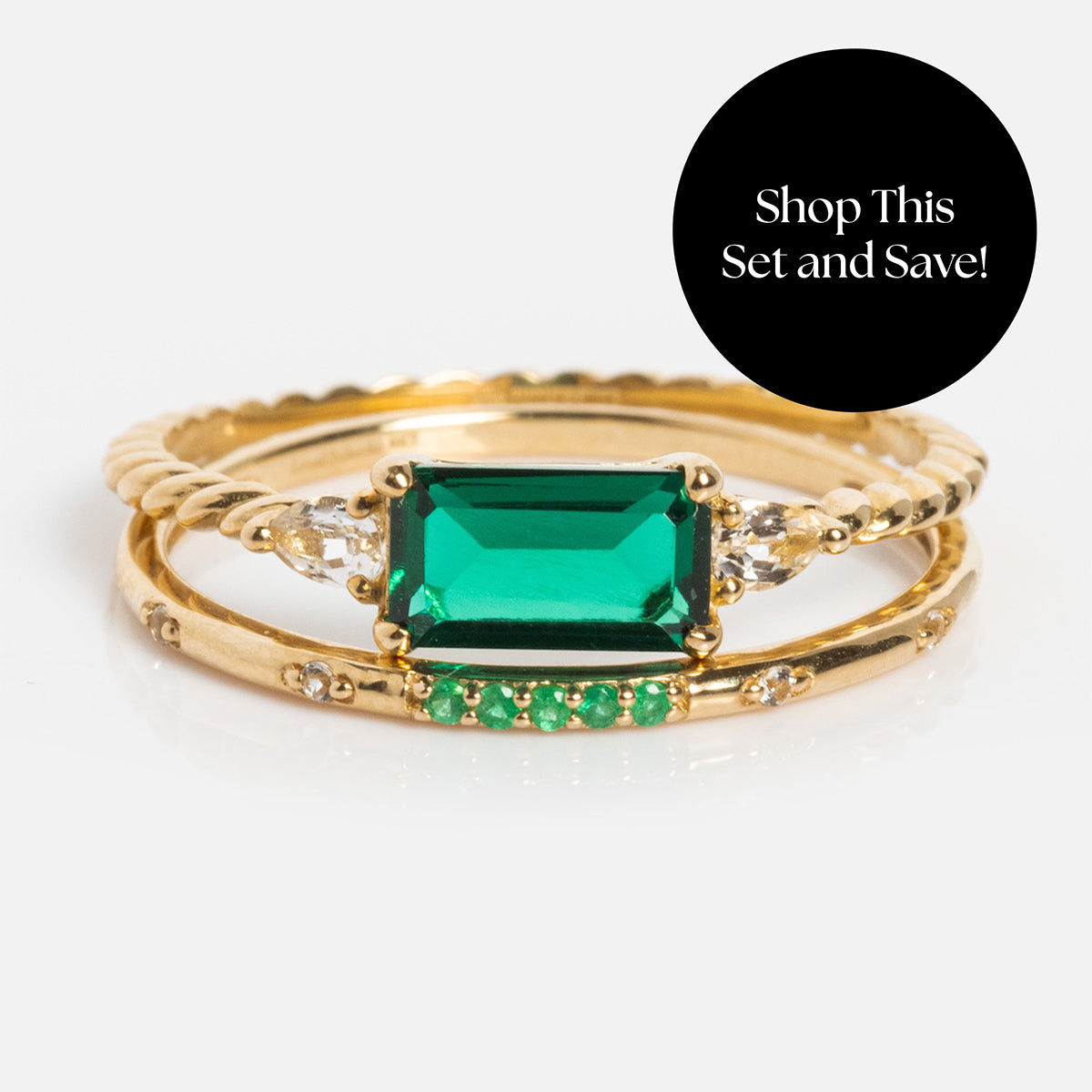 Solid Gold Capsule Emerald Stacking Set with Free Gift Local