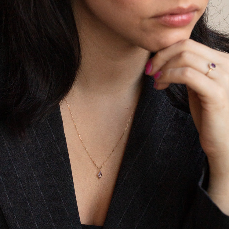 Solid Gold February Capsule Amethyst Kite Necklace