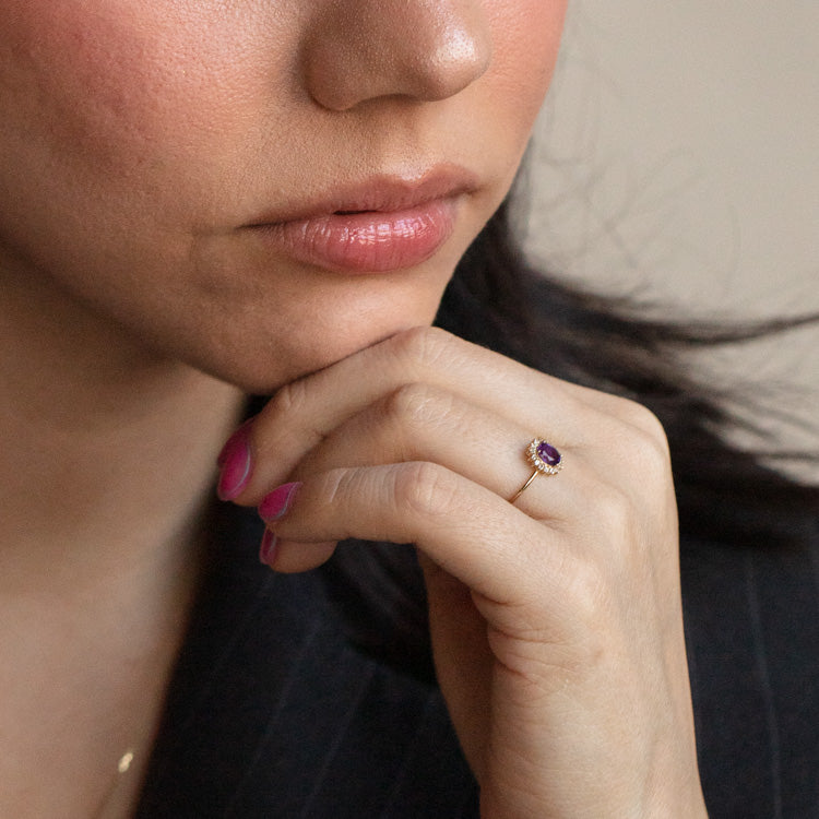 Solid Gold February Capsule Amethyst Halo Ring