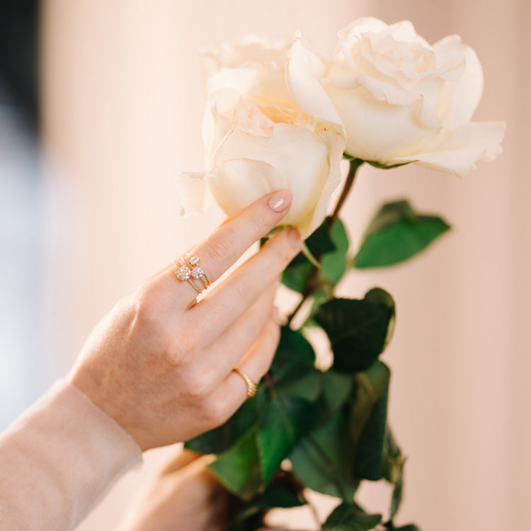 14k Emerald Cut Delicate Diamond Engagement Ring solid yellow gold dainty minimal fine jewelry carried jewels