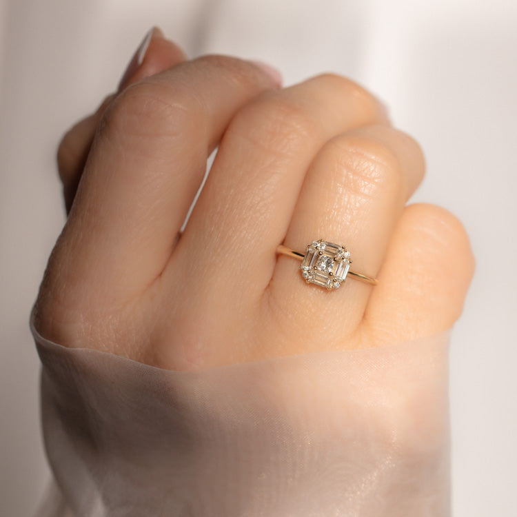 14k Vintage Inspired Art Deco Engagement Ring unique solid yellow gold fine jewelry carried jewels