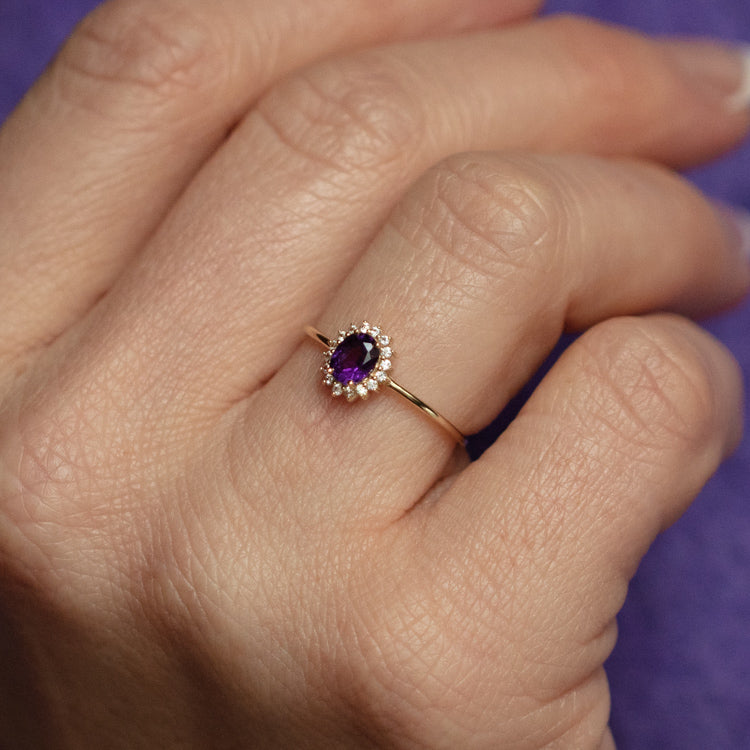Solid Gold February Capsule Amethyst Halo Ring