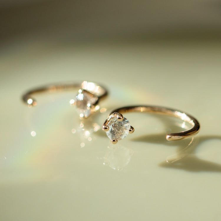 Solid Gold White Sapphire Ear Huggers yellow gold minimal modern jewelry family gold