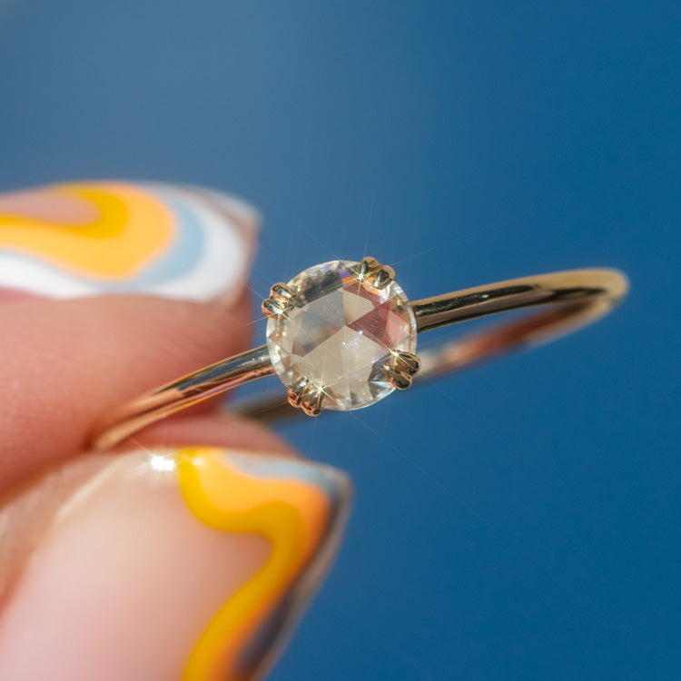 Solid Gold Shimmering White Sapphire Ring dainty modern yellow gold minimal jewelry family gold