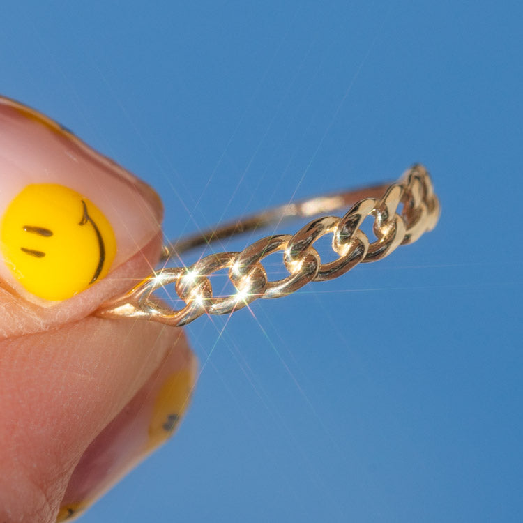 Solid Gold Chain Link Ring 9k fine solid yellow gold jewelry family gold dainty chains