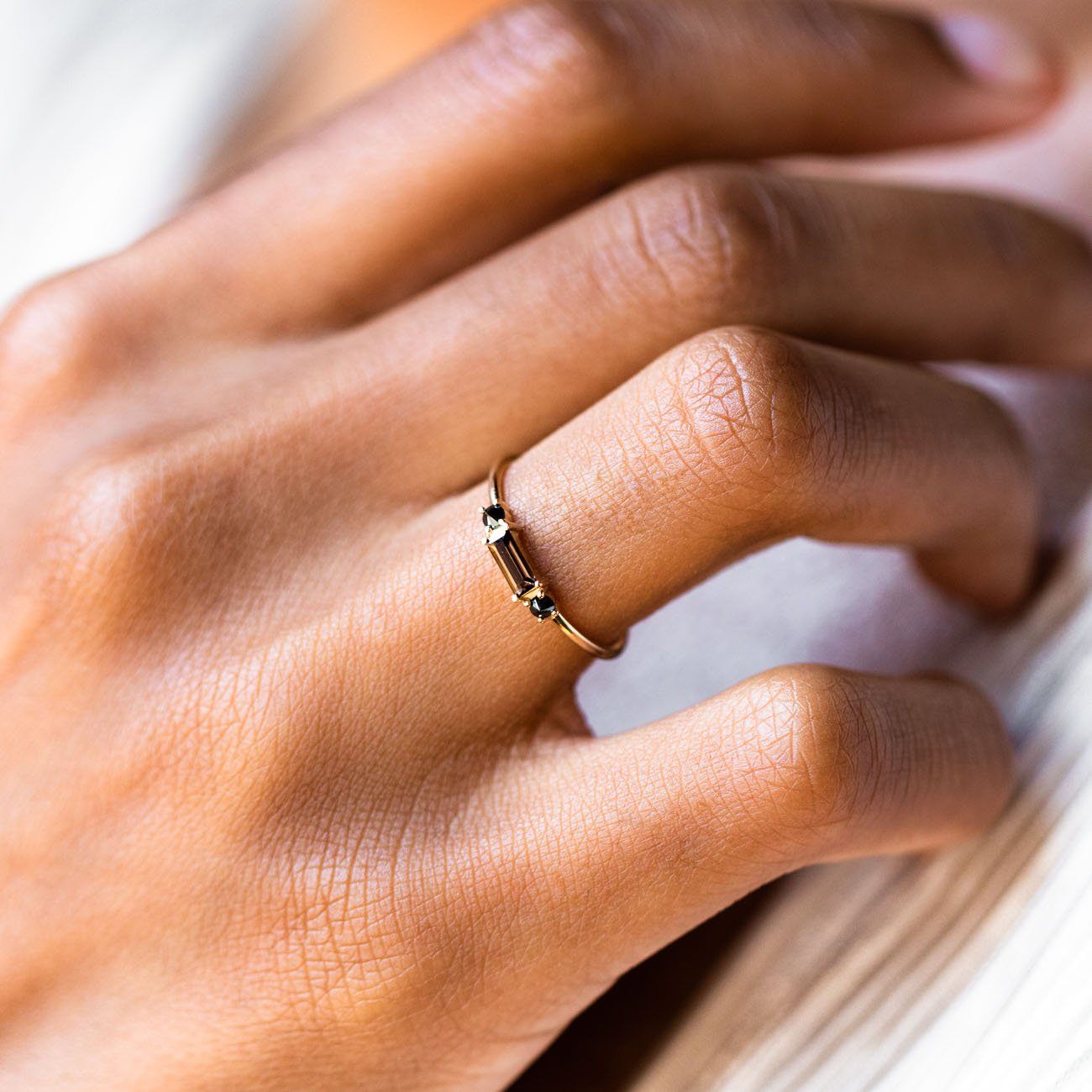 Smoky Quartz & Black Diamond Baguette Crush Ring - rings - La Kaiser local eclectic